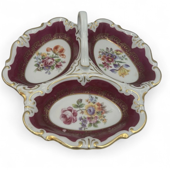 Vintage JLMenau 3 Section Dish W/Handle Graf Von Henneberg Porzellan Germany - Picture 2 of 9